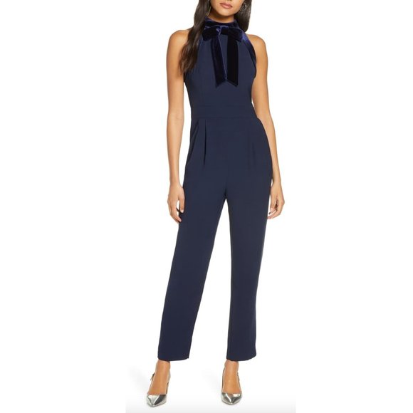 1901 Pants - 1901 Velvet Trim Halter Jumpsuit